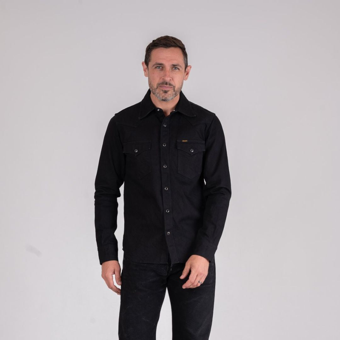 13.5oz Denim Western Shirt - Black IHSH-396-BLK
