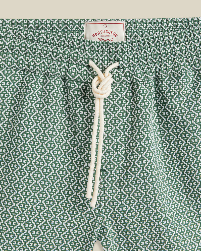 Portuguese Tile Shorts, Cotton Elastane Green