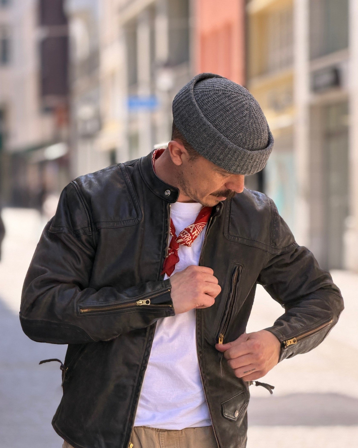 RRL Slim Fit Leder-Motorradjacke - Black washed