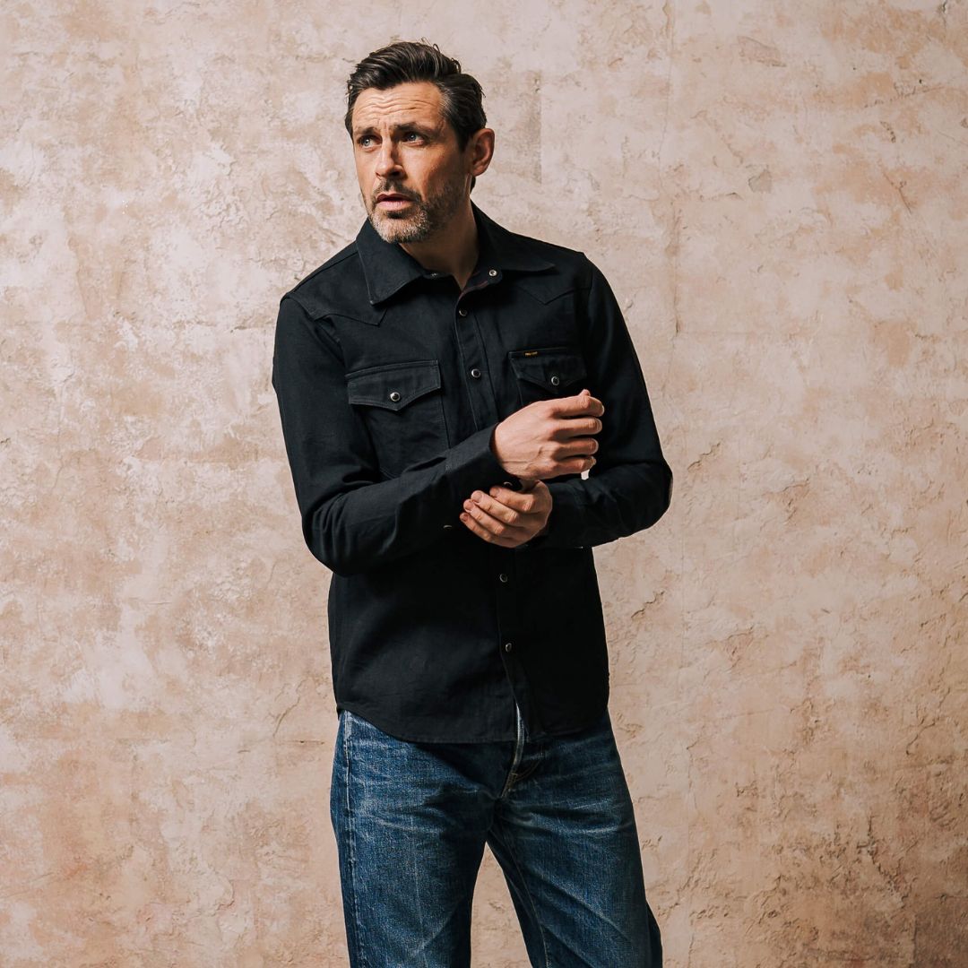 13.5oz Denim Western Shirt - Black IHSH-396-BLK
