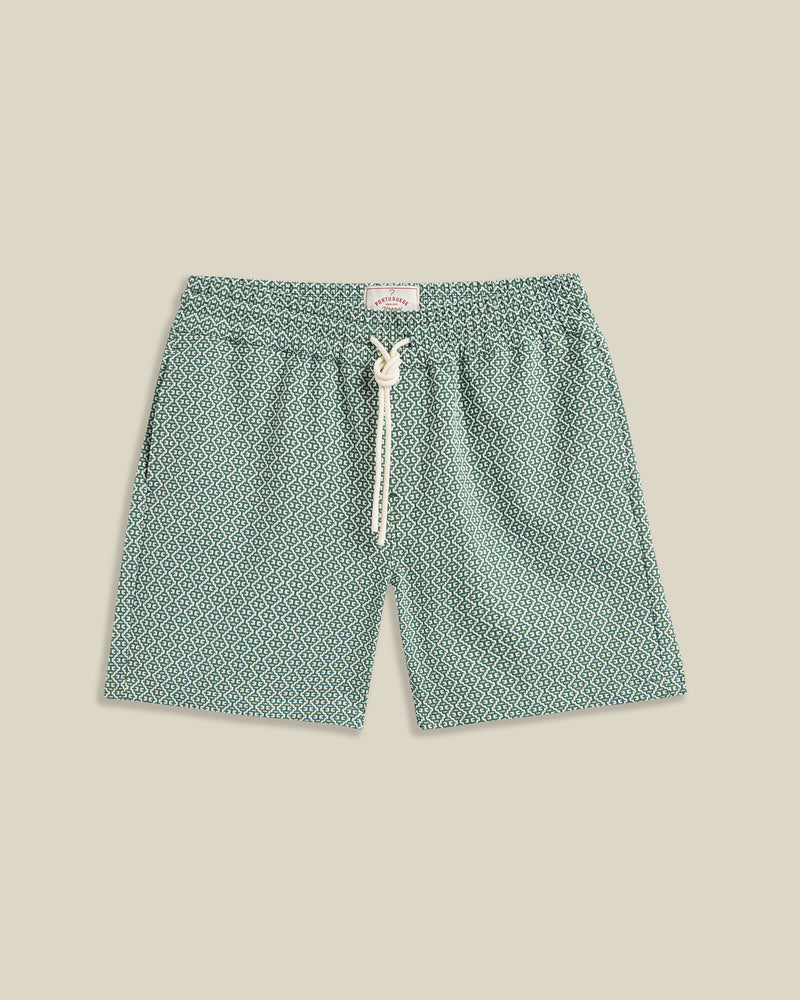 Portuguese Tile Shorts, Cotton Elastane Green